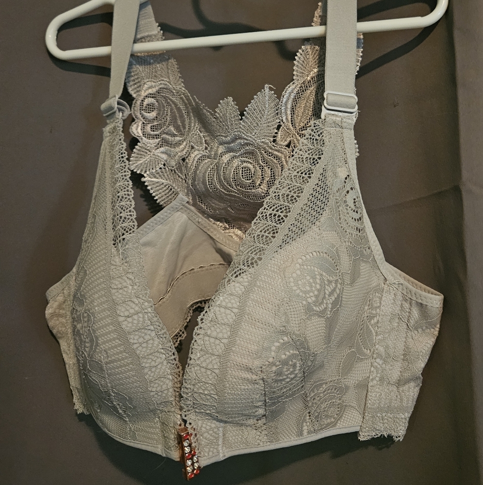 Elegant Lace Full-Coverage Bra in Light Gray